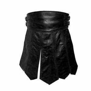 Hombres Disfraces Kilt Cuero Negro Real Ropa de Club Gladiador LARP - Imagen 1 de 3