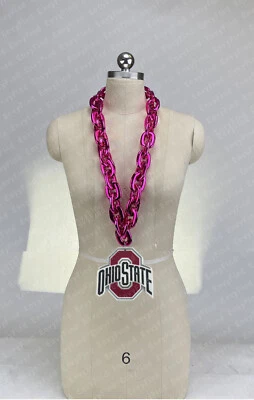 New Ohio State Buckeyes  Jumbo H Pink Big Fan Chain Necklace Foam MI USA - Image 1 of 4