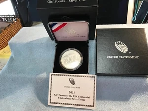 2013 Girl Scout Silver UNC Dollar w/Box & COA - Picture 1 of 2