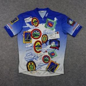 VINTAGE Louis Garneau Jersey Mens Medium Blue Cycling Art Outdoors Bicyclist 90s - Picture 1 of 15