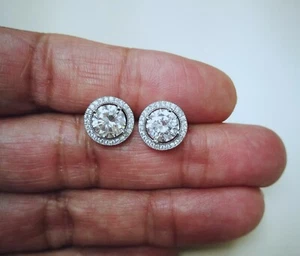3 Ct Womens Halo Earrings Simulated Diamond over 14K Wh Gold Plated Solid Silver - Picture 1 of 6