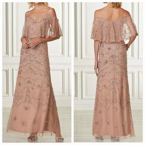 Adrianna Papell Womens Sz 14 Rose Gold Embellished Gown Maxi Dress Style# 40162 - Picture 1 of 24