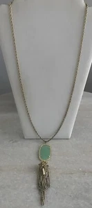 Kendra Scott Rayne Pendant Necklace Gold Green Chalcedony 32” - Picture 1 of 8