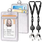 2 Pack Leather Badge Holder and Adjustable Retractable Lanyards, Quick Releas...
