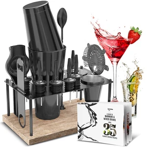 16 Pc+Stand Bartender Kit, Complete Cocktail Shaker Bar Tools Set & Recipe book - Picture 1 of 20