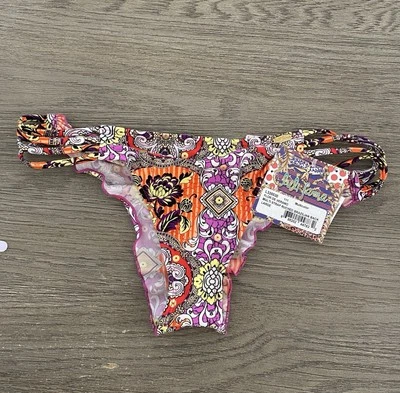 Luli Fama Bikini Swim Bottom L Floral De Verano Strap Ruched Brazilian Back NWT - Image 1 of 4