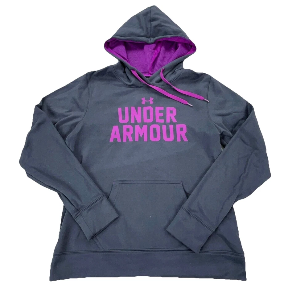 Under Armor Hoodie Women Medium Gray Purple Sweatshirt Sweater Semi Fitted 41 — 第 1/4 张图片