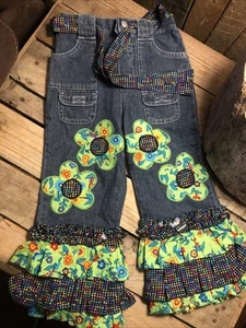Blue Jean Flower Print Girl 4t - Picture 1 of 7