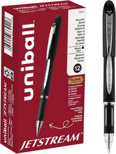 Uniball Jetstream Stick Ballpoint Pen, Bold 1 Mm, Black Ink, Black Barrel - Picture 1 of 11