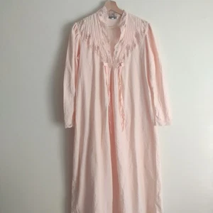 Vintage Christian Dior Pink Flannel Nightie S M Lace Trim Long Nightgown - Picture 1 of 11