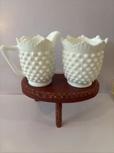 Vintage FENTON White Milk Glass Hob Nail Creamer And Sugar Bowl (NO Lid) Set - Picture 1 of 5