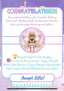 Roblox Royale High Baking Class Masa Darling Sombrero Código de Artículo Virtual + Extras - Imagen 1 de 7