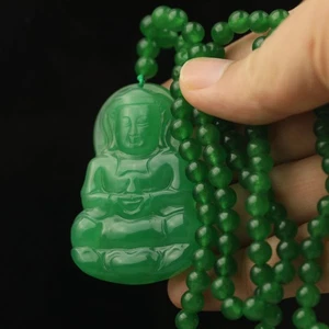 Antiguo collar colgante Buda Guan Yin verde natural jade tallado a mano #22 - Imagen 1 de 7