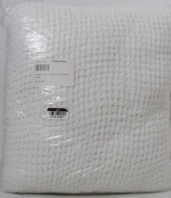 Pottery Barn Waffle Weave Blanket Full Queen 92" x 96" White New - Image 1 of 4
