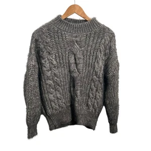 PETAL+PUP Wool Blend Chunky Gray Cable Knit Sweater Women's Medium-Large NWOT - Picture 1 of 11