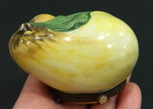 Chamart France Limoges Trinket Lidded Box Yellow Green Leaf Pear Fruit - Picture 1 of 9