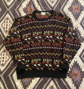 Vintage Twickers By Kenneth Gordon Chunky Knit Sweater Geometric Linen Blend XL - Picture 1 of 5