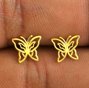 Aretes de mariposa de oro amarillo de 18 quilates delicados calados atornillados joyería fina - Imagen 1 de 6