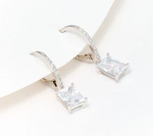 Diamonique Sterling Silver Classics Radiant-cut Lever Back Drop Earrings, 1" - Picture 1 of 3