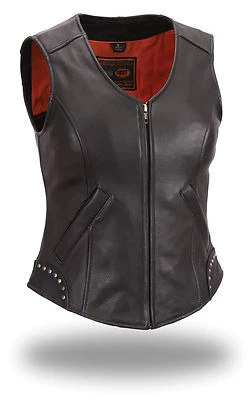 First Classic Ladies Rivet Detailed Naked Cow Leather Motorcycle Vest FIL560NOC - Image 1 of 2