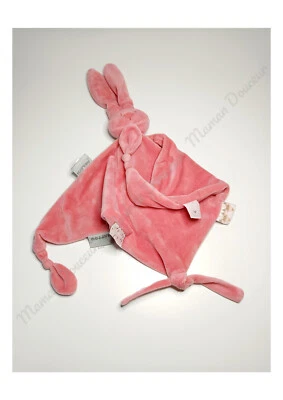 Doudou Plat/Mouchoir Triangle Lapin Lapidou Rose Corail Attache Tétine  - Nattou - Photo 1/4