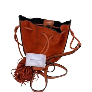 Rebecca Minkoff Rust Suede Fringe Bucket Bag Crossbody Drawstring Purse - Picture 1 of 11