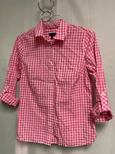 Talbots Pink Check Button up Shirt with Roll up Sleeves Petite Size 6