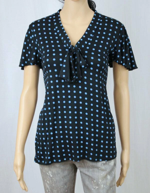 Top Ralph Lauren Azul Marino/Azul Claro Lunares Manga Corta~Mangas Mariposa~NUEVO CON ETIQUETAS Foto 1 de 1