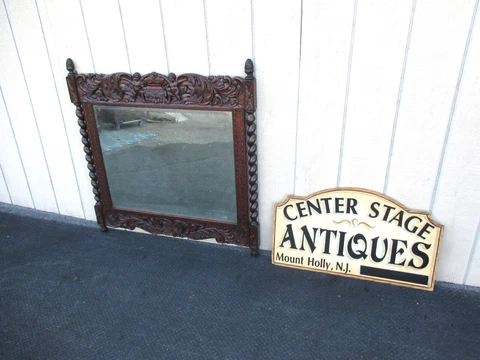 64039   Antique Oak Hand Made Mirror with Cherub Carvings Cover