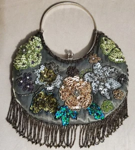 One of a Kind * Beaded and Sequin * Handbag * Green/Blue w/ Fringe - Picture 1 of 8