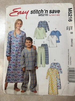 Stitch N Save 5216 pattern, EASY Kids Pajamas Nightshirts, Sizes 7-12 M-L  UNCUT - Image 1 of 2