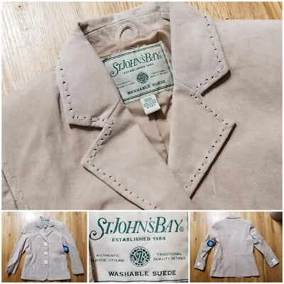 Chaqueta de gamuza forrada lavable mediana bronceada St. Johns's Bay para mujer nueva sin etiquetas con ribete de cordones Foto 1 de 4