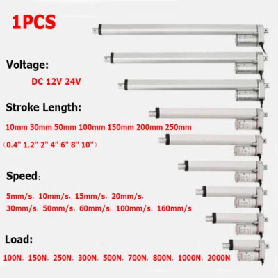 Electric 0.4"-10" DC 12V 24V Linear Actuator 100N-2000N Lift Heavy Duty Motor x1 - Image 1 of 4