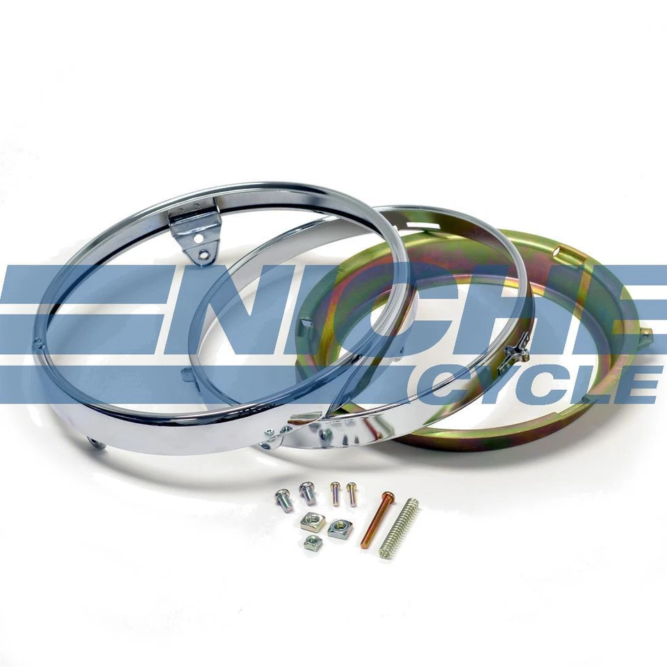 Honda Style 7" Chrome Headlight Rim & Bulb Retainer Kit 33101-300-673 - Image 1 of 2