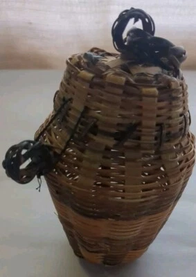 复古草药篮子微型柳条盖 3.5 英寸紧闭小号 — 第 1/4 张图片