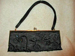 Valerie Stevens~paillettes~perline~borsa nera~8 5/8" x 4,0"~formale - Foto 1 di 12