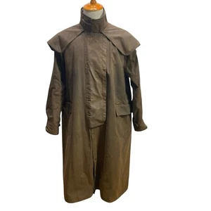 Mens DRIZA-BONE Brown Waxed Cotton Long Riding Coat Sz 8 Australia Equestrian - Picture 1 of 16