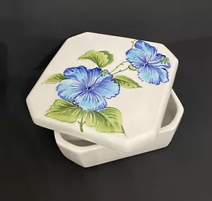 Ceramiche Leonardo Italy Hibiscus Flower Trinket Box Dish Storage Hawaiian Theme - Picture 1 of 7