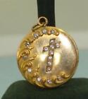 Round Gold Tone Photo Picture Locket Vintage Sor & Co Cross With Rhinestones