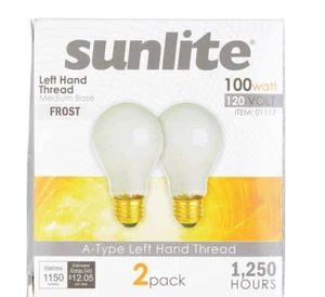 2PK - Sunlite 100w 120v A19 Left Hand Thread Medium Base Frost Light Bulb - Picture 1 of 1