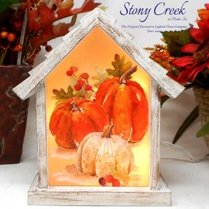 Stony Creek Decorative Lighted Glass Fall Autumn Pumpkin Harvest 7" House SDF16 - Picture 1 of 10