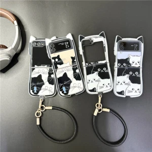 Black White Cat Folding Phone Case Cover Shell for Samsung Galaxy z flip 3/4/5/6 - Bild 1 von 17