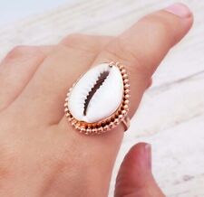 Solid Copper Natural Cowrie Shell Handmade Kaudi Gift Ring All US Size GR19