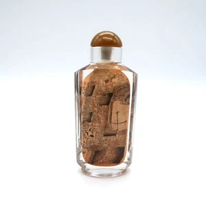 Vintage Chinese Reverse Painted Glass Snuff Bottle with Stone Lid - Picture 1 of 8