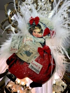 VALENTINE GIRL WITH GREAT BIG HAT BOX ORNAMENT*KIMRY KATE*VINTAGE STYLING - Picture 1 of 9