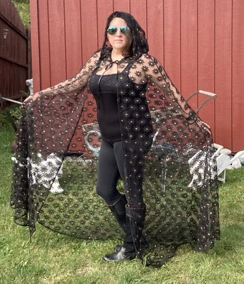 Gothic Hooded Lace Cloak Cape, Goth, LARP Witchy, Witch, Black Lace Daisy(s) NWT - Image 1 of 4