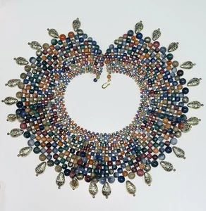Vintage elaborate Egyptian Revival Style Beaded Collar Necklace - Picture 1 of 3