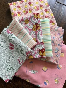 1930’s Vintage Feedsack Fabric- 2 Yards Total- Pink Reproduction- Moda -VTG - Picture 1 of 9