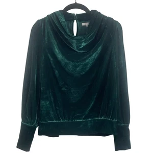 BTFL-Life Anthropologie Forest Green Velvet Cowl Neck Shirt Blouse XXS - Bild 1 von 7