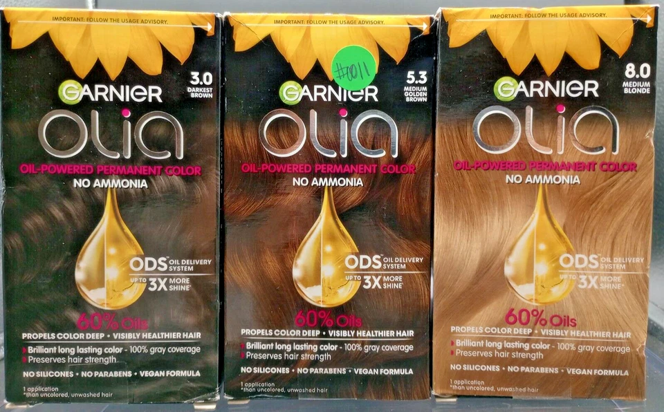 2 Garnier Olia Oil Powered Permanent Hair Color 3.0 Darkest Brown No Ammonia